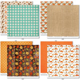 Welcome Fall Bundle, bundle paper patterns 15 through 22 preview, showing complete coordinated paper craft set with 12x12 papers, 6x6 papers, cardstock, die cuts, and stickers for layouts, cards, albums, journals, and keepsakes. Buyer theme: Complete Fall Scrapbook Bundle. Welcome Fall complete scrapbook bundle with 12x12 paper, 6x6 paper, coordinating cardstock, stickers and die cuts