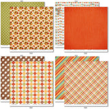 Welcome Fall Collection, collection paper patterns 23 through 30 preview, showing coordinated Paper & Sticker Kit, full-size Die Cuts, and Sticker Sheet for scrapbook layouts, memory albums, cards, journals, and keepsakes. Buyer theme: Coordinated Fall Scrapbook Collection. Welcome Fall coordinated scrapbook collection with 12x12 paper, stickers and die-cut autumn embellishments. Scrapbook collection, paper and sticker supplies, die cut embellishments, and coordinated memory keeping products