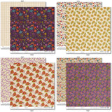 Wildflowers Paper & Sticker Kit, paper & sticker kit paper patterns 31 through 38 preview, showing 12x12 scrapbook paper and coordinating stickers for scrapbook layouts, photo albums, memory keeping, cards, and paper crafts. Buyer theme: Garden & Floral Scrapbook Paper & Sticker Kit. Wildflowers Paper & Sticker Kit with meadow flowers, berries, strawberries, birds, butterfly, vintage banners, gingham, dots and botanical patterns in purple, teal, coral, mustard, olive and cream