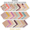 Wildflowers Paper & Sticker Kit, paper and sticker kit spread out image, showing 12x12 scrapbook paper and coordinating stickers for scrapbook layouts, photo albums, memory keeping, cards, and paper crafts. Buyer theme: Garden & Floral Scrapbook Paper & Sticker Kit. Wildflowers Paper & Sticker Kit with meadow flowers, berries, strawberries, birds, butterfly, vintage banners, gingham, dots and botanical patterns in purple, teal, coral, mustard, olive and cream