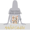 A Magical Halloween Stickers, size guide image, showing coordinating scrapbook stickers for layouts, planners, journals, cards, memory albums, titles, and quick finishing details. Buyer theme: Halloween Stickers for Scrapbooks & Journals. A Magical Halloween 8x12 sticker sheet with more than 60 coordinating pumpkin, ghost, candy corn, mouse-ear, castle and spooky-season stickers. Scrapbook sticker sheet, planner stickers, journal stickers, card making accents, and memory keeping supplies