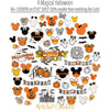 A Magical Halloween Stickers, alternate sticker sheet spread out image, showing coordinating scrapbook stickers for layouts, planners, journals, cards, memory albums, titles, and quick finishing details. Buyer theme: Halloween Stickers for Scrapbooks & Journals. A Magical Halloween 8x12 sticker sheet with more than 60 coordinating pumpkin, ghost, candy corn, mouse-ear, castle and spooky-season stickers