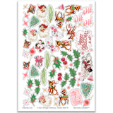 A Very Vintage Christmas Stickers, main product image, showing coordinating scrapbook stickers for layouts, planners, journals, cards, memory albums, titles, and quick finishing details. Buyer theme: Vintage Christmas Stickers for Scrapbooks & Journals. A Very Vintage Christmas sticker sheet with reduced-scale retro Santa, deer, tree, holly, ornament and vintage holiday phrase stickers. Scrapbook sticker sheet, planner stickers, journal stickers, card making accents, and memory keeping supplies