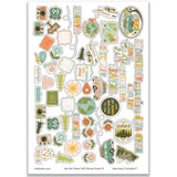 Are We There Yet? Stickers, main product image, showing coordinating scrapbook stickers for layouts, planners, journals, cards, memory albums, labels, titles, and quick finishing details. Buyer theme: Road Trip Stickers for Scrapbooks, Planners & Journals. 8x12 travel sticker sheet with scaled coordinating cars, airplanes, cameras, maps, globes, road signs, flowers, trees, and travel word art. Visible artwork includes vintage airplanes, travel cameras, globes and maps, Route 66 road signs