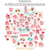 Be My Valentine Stickers, alternate sticker sheet spread out image, showing coordinating scrapbook stickers for layouts, planners, journals, cards, memory albums, titles, and quick finishing details. Buyer theme: Valentine Stickers for Scrapbooks & Journals. Be My Valentine Sticker Sheet with scaled hearts, love titles, mailboxes, envelopes, balloons, teddy bears, bees, flowers, gifts and candy accents for scrapbooks, planners and journals