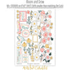Bloom and Grow Stickers, sticker sheet spread out image, showing coordinating scrapbook stickers for layouts, planners, journals, cards, memory albums, titles, and quick finishing details. Buyer theme: Spring Flower Stickers for Scrapbooks. Bloom and Grow sticker sheet with reduced-scale daisies, coneflowers, wildflowers, leafy sprigs, frames and uplifting bloom phrases. Color palette includes Coral pink, blush, peach, mustard gold, cream, sage, dusty teal, deep teal and warm taupe