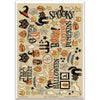 Boo Stickers, main product image, showing coordinating scrapbook stickers for layouts, planners, journals, cards, memory albums, titles, and quick finishing details. Buyer theme: Halloween Stickers for Scrapbooks & Journals. Boo 8x12 sticker sheet with more than 60 coordinating vintage Halloween, pumpkin, ghost, cat, candy corn and witch-themed stickers. Color palette includes Pumpkin orange, burnt orange, rust, mustard gold, harvest gold, vintage cream, taupe, charcoal and midnight black