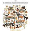 Boo Stickers, alternate sticker sheet spread out image, showing coordinating scrapbook stickers for layouts, planners, journals, cards, memory albums, titles, and quick finishing details. Buyer theme: Halloween Stickers for Scrapbooks & Journals. Boo 8x12 sticker sheet with more than 60 coordinating vintage Halloween, pumpkin, ghost, cat, candy corn and witch-themed stickers. Scrapbook sticker sheet, planner stickers, journal stickers, card making accents, and memory keeping supplies