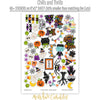 Chills and Thrills Basic monthly box. coordinating sticker artwork with Halloween titles, witches, ghosts, pumpkins, monsters, bats and candy.
