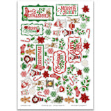 Christmas Joy Stickers, main product image, showing coordinating scrapbook stickers for layouts, planners, journals, cards, memory albums, titles, and quick finishing details. Buyer theme: Christmas Stickers for Scrapbooks, Journals & Planners. Christmas Joy Sticker Sheet with scaled Christmas titles, Santa, snowmen, gingerbread, reindeer, candy canes, stockings, poinsettias, holly and snowflakes for scrapbook pages, journals and planners