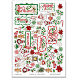 Christmas Joy Stickers, main product image, showing coordinating scrapbook stickers for layouts, planners, journals, cards, memory albums, titles, and quick finishing details. Buyer theme: Christmas Stickers for Scrapbooks, Journals & Planners. Christmas Joy Sticker Sheet with scaled Christmas titles, Santa, snowmen, gingerbread, reindeer, candy canes, stockings, poinsettias, holly and snowflakes for scrapbook pages, journals and planners