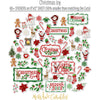 Christmas Joy Stickers, alternate sticker sheet spread out image, showing coordinating scrapbook stickers for layouts, planners, journals, cards, memory albums, titles, and quick finishing details. Buyer theme: Christmas Stickers for Scrapbooks, Journals & Planners. Christmas Joy Sticker Sheet with scaled Christmas titles, Santa, snowmen, gingerbread, reindeer, candy canes, stockings, poinsettias, holly and snowflakes for scrapbook pages, journals and planners