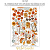 Fall Fun Stickers, sticker sheet spread out image, showing coordinating scrapbook stickers for layouts, planners, journals, cards, memory albums, titles, and quick finishing details. Buyer theme: Fall Scrapbook Stickers & Gratitude Journal Accents. Fall Fun Sticker Sheet with scaled pumpkins, flowers, leaves, pinecones, sprigs and fall title artwork for scrapbook pages, planners and journals. Color palette includes Cocoa and espresso brown, Pumpkin orange and deep rust, Harvest gold and mustard