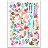 Fun in the Sun Stickers, main product image, showing coordinating scrapbook stickers for layouts, planners, journals, cards, memory albums, titles, and quick finishing details. Buyer theme: Tropical Beach Stickers for Scrapbooks & Journals. Fun in the Sun Sticker Sheet with scaled tropical wildlife, birds, flowers, foliage, starfish and beach title artwork for scrapbook pages, planners and journals