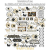 Generations of Love Stickers, alternate sticker sheet spread out image, showing coordinating scrapbook stickers for layouts, planners, journals, cards, memory albums, titles, and quick finishing details. Buyer theme: Heritage Stickers for Journals & Planners. Generations of Love Sticker Sheet with scaled family heritage titles, flowers, birds, butterflies, branches, frames and labels for scrapbook pages, journals and planners. Designed for Grandparent photo pages, Heirloom albums, Card making
