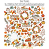 Give Thanks Collection, alternate sticker sheet spread out image, showing coordinated Paper & Sticker Kit, full-size Die Cuts, and Sticker Sheet for scrapbook layouts, memory albums, cards, journals, and keepsakes. Buyer theme: Coordinated Thanksgiving Scrapbook Collection. Give Thanks coordinated Thanksgiving scrapbook collection with 12x12 paper, die cuts and a sticker sheet. Scrapbook collection, paper and sticker supplies, die cut embellishments, and coordinated memory keeping products