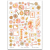 Groovy Stickers, main product image, showing coordinating scrapbook stickers for layouts, planners, journals, cards, memory albums, titles, and quick finishing details. Buyer theme: Summer Stickers for Scrapbooks, Journals & Planners. Groovy Sticker Sheet with scaled summer titles, smiling flowers, smiley faces, palm trees, sunbursts, florals, popsicles, ice cream and small retro accents for pages and journals