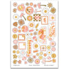 Groovy Stickers, main product image, showing coordinating scrapbook stickers for layouts, planners, journals, cards, memory albums, titles, and quick finishing details. Buyer theme: Summer Stickers for Scrapbooks, Journals & Planners. Groovy Sticker Sheet with scaled summer titles, smiling flowers, smiley faces, palm trees, sunbursts, florals, popsicles, ice cream and small retro accents for pages and journals. Designed for Vacation photo albums, Sunny summer memory pages, Card making