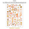Groovy Stickers, sticker sheet spread out image, showing coordinating scrapbook stickers for layouts, planners, journals, cards, memory albums, titles, and quick finishing details. Buyer theme: Summer Stickers for Scrapbooks, Journals & Planners. Groovy Sticker Sheet with scaled summer titles, smiling flowers, smiley faces, palm trees, sunbursts, florals, popsicles, ice cream and small retro accents for pages and journals. Designed for Mini albums, Junk journals, Sunny day memory keeping