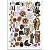 Happy Halloween Stickers, main product image, showing coordinating scrapbook stickers for layouts, planners, journals, cards, memory albums, titles, and quick finishing details. Buyer theme: Vintage Halloween Stickers for Scrapbooks. Happy Halloween sticker sheet with reduced-scale ghosts, pumpkins, bats, spiders, webs, black cats, candy corn and retro spooky phrase stickers. Scrapbook sticker sheet, planner stickers, journal stickers, card making accents, and memory keeping supplies
