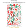 Holiday Cheer Stickers, sticker sheet spread out image, showing coordinating scrapbook stickers for layouts, planners, journals, cards, memory albums, titles, and quick finishing details. Buyer theme: Christmas Stickers for Scrapbooks, Journals & Planners. Holiday Cheer Sticker Sheet with scaled Christmas titles, Santa, gingerbread, candy canes, stockings, ornaments, gifts, wreaths, cocoa, snowflakes and bows for scrapbook pages, journals and planners