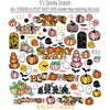It's Spooky Season Collection, alternate sticker sheet spread out image, showing coordinated Paper & Sticker Kit, full-size Die Cuts, and Sticker Sheet for scrapbook layouts, memory albums, cards, journals, and keepsakes. Buyer theme: Coordinated Halloween Scrapbook Collection. It's Spooky Season scrapbook collection with 12x12 Double-Sided Paper, Die Cuts and one coordinating Sticker Sheet