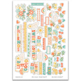 Life is Good Stickers, main product image, showing coordinating scrapbook stickers for layouts, planners, journals, cards, memory albums, titles, and quick finishing details. Buyer theme: Positive Stickers for Scrapbooks, Journals & Planners. Life is Good Sticker Sheet with scaled positive titles, florals, mushrooms, cherries, rainbows, clouds, suns, hearts and small everyday accents for pages, planners and journals