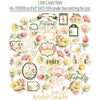Love Lives Here Stickers, alternate sticker sheet spread out image, showing coordinating scrapbook stickers for layouts, planners, journals, cards, memory albums, titles, and quick finishing details. Buyer theme: Floral Stickers for Scrapbooks, Journals & Planners. Love Lives Here Sticker Sheet with scaled florals, rosebuds, leaves, home-and-family titles, tags and decorative accents for scrapbooks, planners and journals. Designed for Generational family albums, Card making, Mini albums