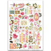 May Flowers Stickers, main product image, showing coordinating scrapbook stickers for layouts, planners, journals, cards, memory albums, titles, and quick finishing details. Buyer theme: Spring Garden Stickers for Scrapbooks & Journals. May Flowers 8x12 sticker sheet with more than 60 coordinating floral, butterfly, bee, bird and garden-themed stickers. Color palette includes Rose pink, coral, blush, sage green, mint, yellow, orange, cream and charcoal