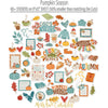 Pumpkin Season Stickers, alternate sticker sheet spread out image, showing coordinating scrapbook stickers for layouts, planners, journals, cards, memory albums, titles, and quick finishing details. Buyer theme: Fall Scrapbook Stickers for Journals & Planners. Fall sticker sheet with pumpkins, leaves, labels, hearts, mugs, sweaters, journaling accents, and cozy seasonal phrases. Visible artwork includes sweaters, blankets, autumn leaves, acorns