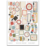 Ready for School Stickers, main product image, showing coordinating scrapbook stickers for layouts, planners, journals, cards, memory albums, labels, titles, and quick finishing details. Buyer theme: School Planner & Junk Journal Sticker Sheet. Ready for School 8x12 Sticker Sheet with more than 60 scaled school-themed stickers including backpacks, apples, books, school supplies, labels and title art. Color palette includes deep navy blue, apple red, brick red