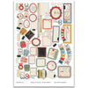 Ready for School Stickers, main product image, showing coordinating scrapbook stickers for layouts, planners, journals, cards, memory albums, labels, titles, and quick finishing details. Buyer theme: School Planner & Junk Journal Sticker Sheet. Ready for School 8x12 Sticker Sheet with more than 60 scaled school-themed stickers including backpacks, apples, books, school supplies, labels and title art. Color palette includes deep navy blue, apple red, brick red