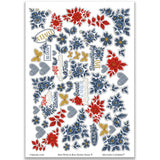 Red White and Bloom Stickers, main product image, showing coordinating scrapbook stickers for layouts, planners, journals, cards, memory albums, titles, and quick finishing details. Buyer theme: Patriotic Stickers for Scrapbooks & Journals. Red White and Bloom Sticker Sheet with scaled floral clusters, leaves, butterflies, plaid hearts and summer Americana titles for scrapbooks, planners and journals. Designed for Patriotic summer albums, Family gathering memories, Summer picnic pages