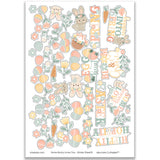 Some Bunny Loves You Stickers, main product image, showing coordinating scrapbook stickers for layouts, planners, journals, cards, memory albums, titles, and quick finishing details. Buyer theme: Easter Stickers for Scrapbooks & Journals. Some Bunny Loves You Sticker Sheet with scaled bunnies, eggs, carrots, flowers, leafy sprigs, basket accents and Easter and spring titles for scrapbooks, planners and journals. Designed for Egg hunt photo pages, Spring family albums, Card making