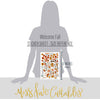 Welcome Fall Stickers, size guide image, showing coordinating scrapbook stickers for layouts, planners, journals, cards, memory albums, titles, and quick finishing details. Buyer theme: Fall Stickers for Scrapbooks & Journals. Welcome Fall sticker sheet with reduced-scale pumpkins, leaves, woodland animals, trucks, sunflowers and fall phrase stickers. Color palette includes Pumpkin orange, burnt orange, harvest gold, sunflower yellow, olive green, moss green, teal, aqua, tan and brown