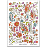 Wildflowers Stickers, main product image, showing coordinating scrapbook stickers for layouts, planners, journals, cards, memory albums, titles, and quick finishing details. Buyer theme: Floral Stickers for Scrapbooks, Journals & Planners. Wildflowers Sticker Sheet with scaled floral titles, blossoms, strawberries, berries, birds, butterfly, leaves and botanical accents for scrapbook pages, journals and planners. Designed for Garden photo albums, Nature journals, Spring and summer memory pages