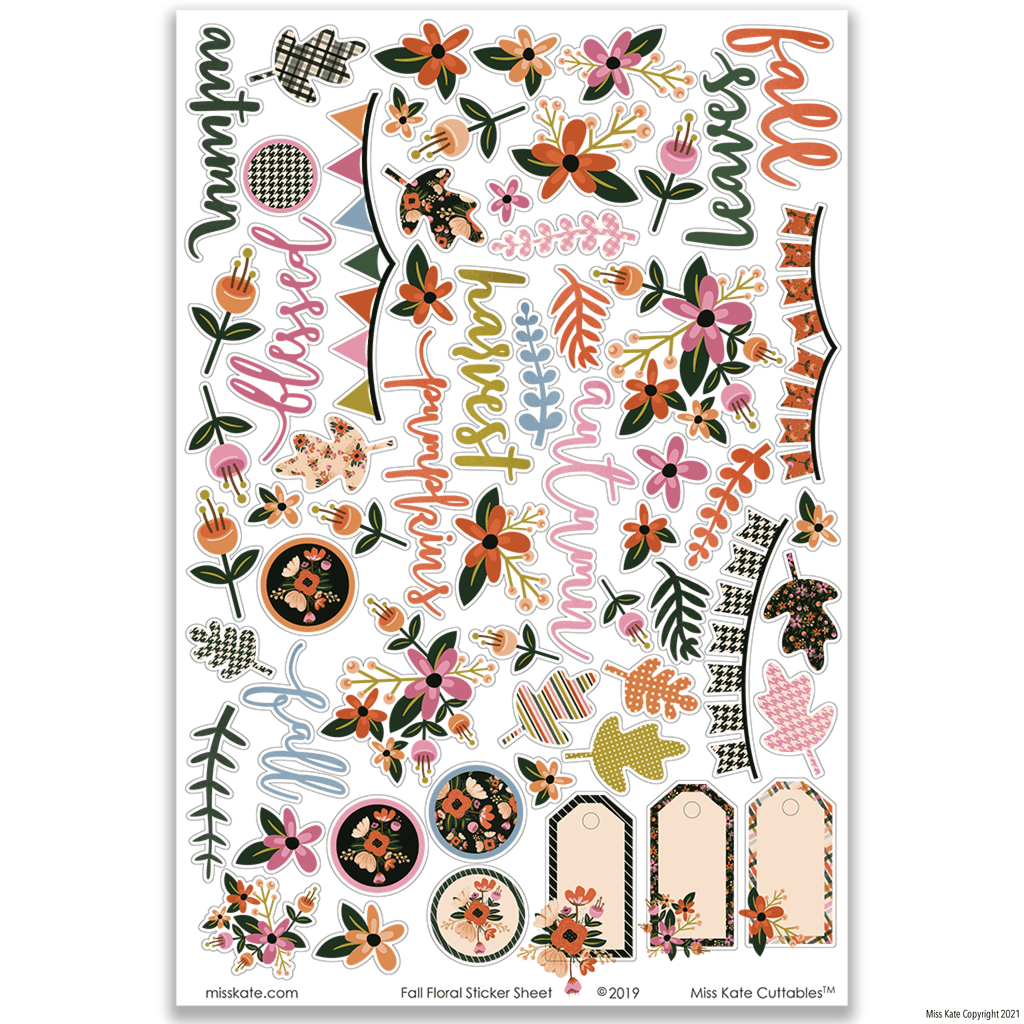Fall Floral - Sticker Sheet Stickers Fall, planner stickers, – MISS KATE