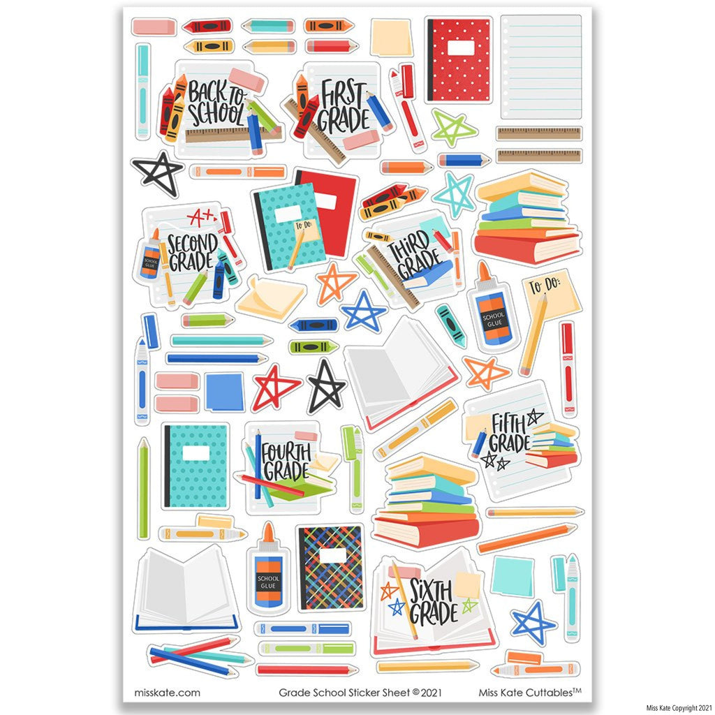 Sticker Design Grade Grade Grade School - Scrapbook Sticker Sheet Stickers School – MISS KATE