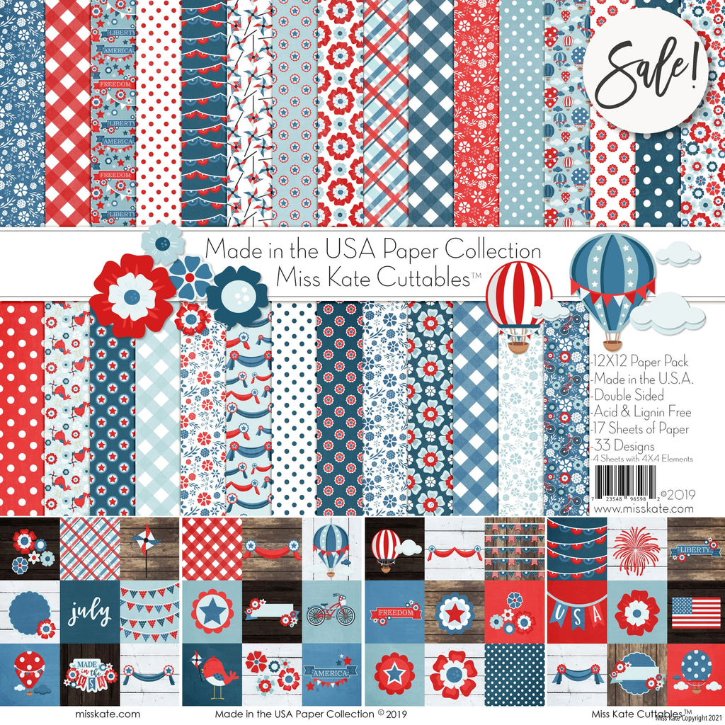 Made in the USA - Scrapbook Paper & Sticker Kit 12x12 Paper