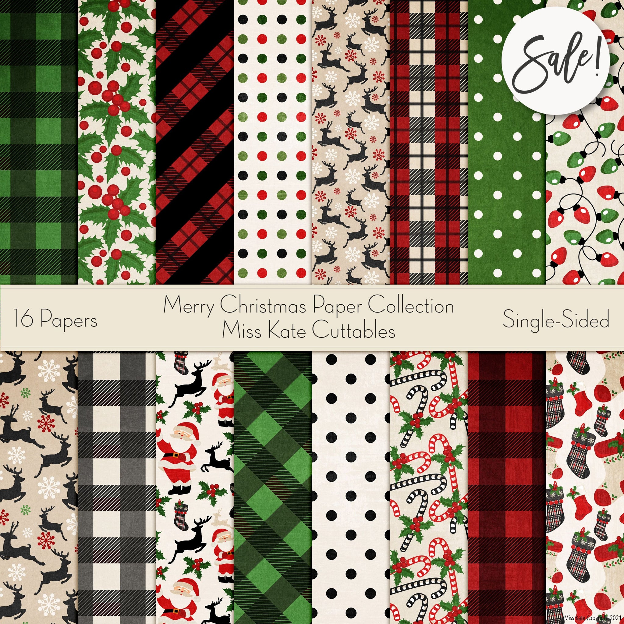 Candy Cane Christmas Scrapbook Paper Pack Single Sided – MISS KATE