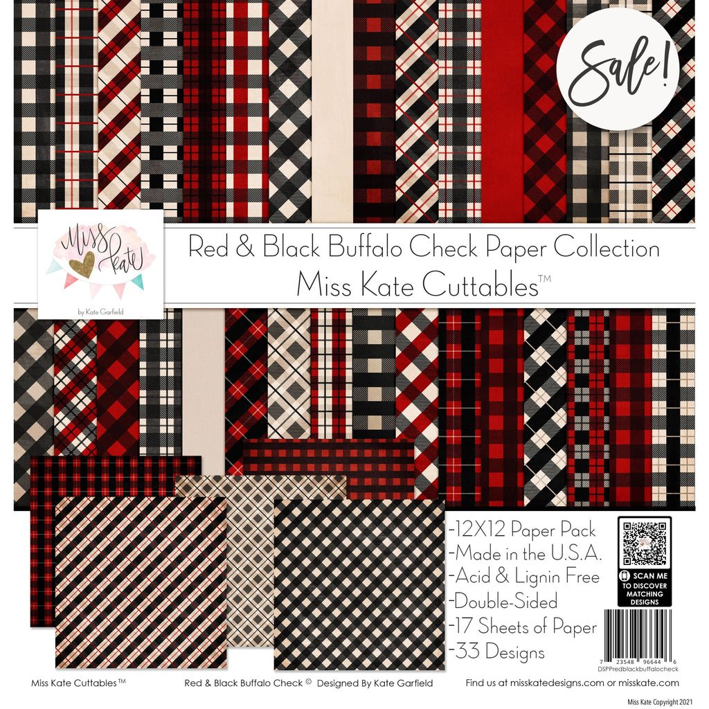 Lot of 6 5-12X12 and 1-11x9 RED BLACK WHITE Scrapbook Paper 4 Designs