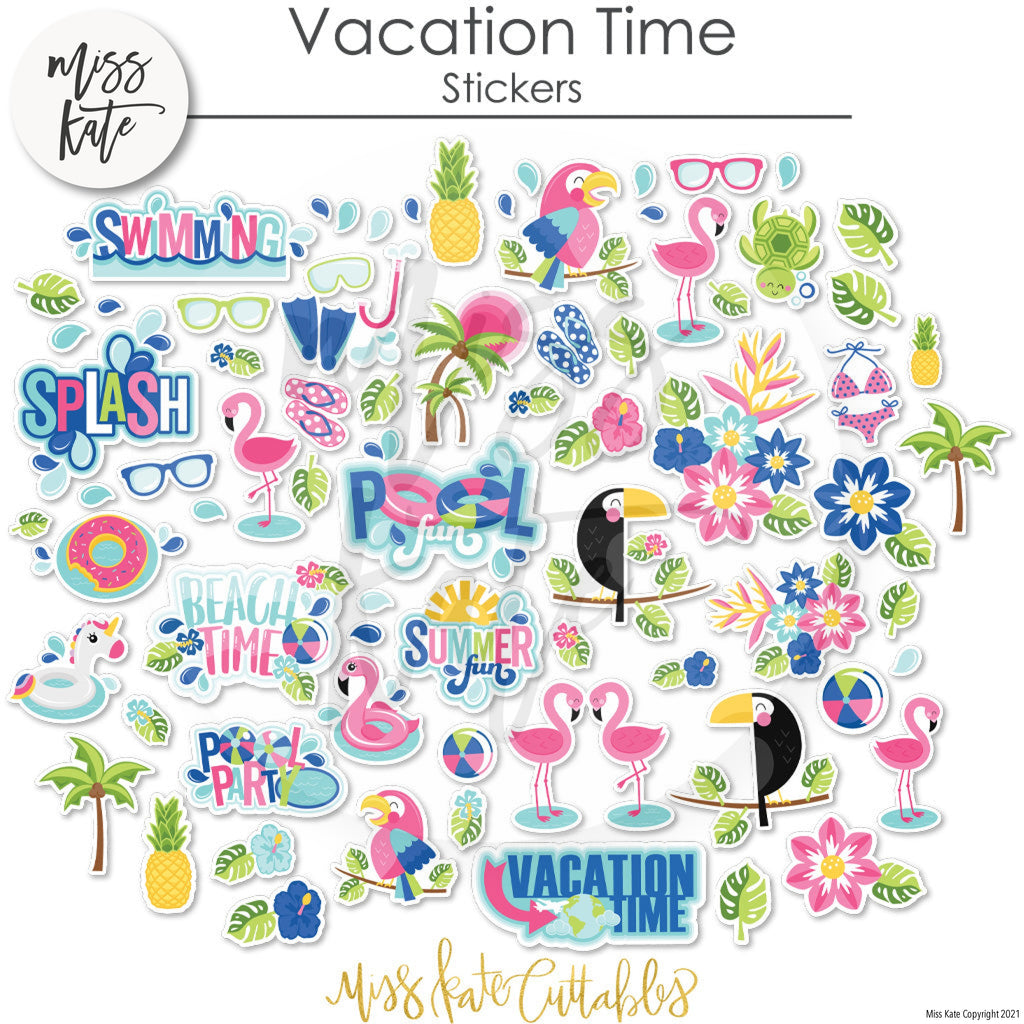 Time8 Sticker Vacation Time - Sticker Sheet for Swimming Splash Beach Pool Party ...