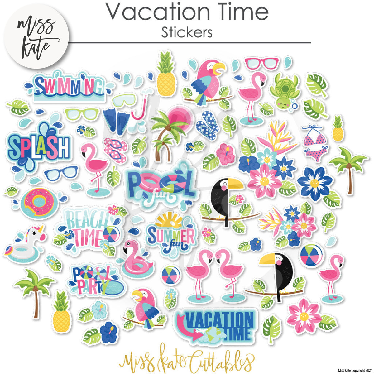Vacation Time - Sticker Sheet for Swimming Splash Beach Pool Party ...